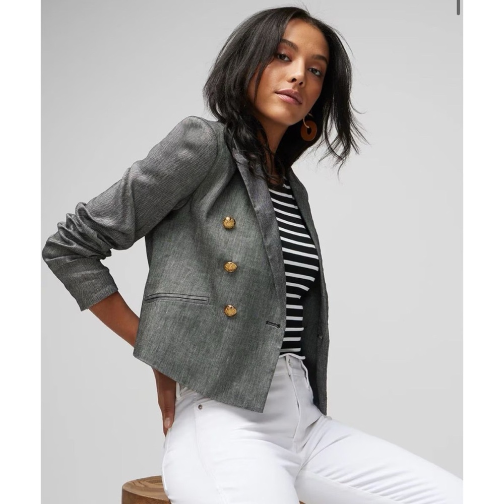 White House Black Market Cropped Linen Blend Studio Blazer 8 - Picture 4 of 14